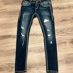Rock Revival Blue Skinny Jeans with Distressed Details